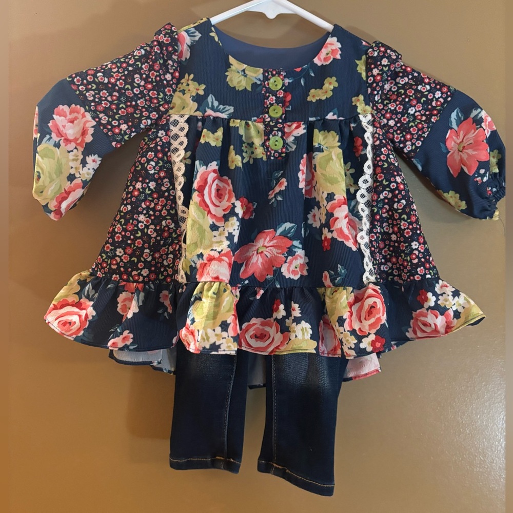 Bone Baby Floral Navy Infant Girls Set 3-6 Months